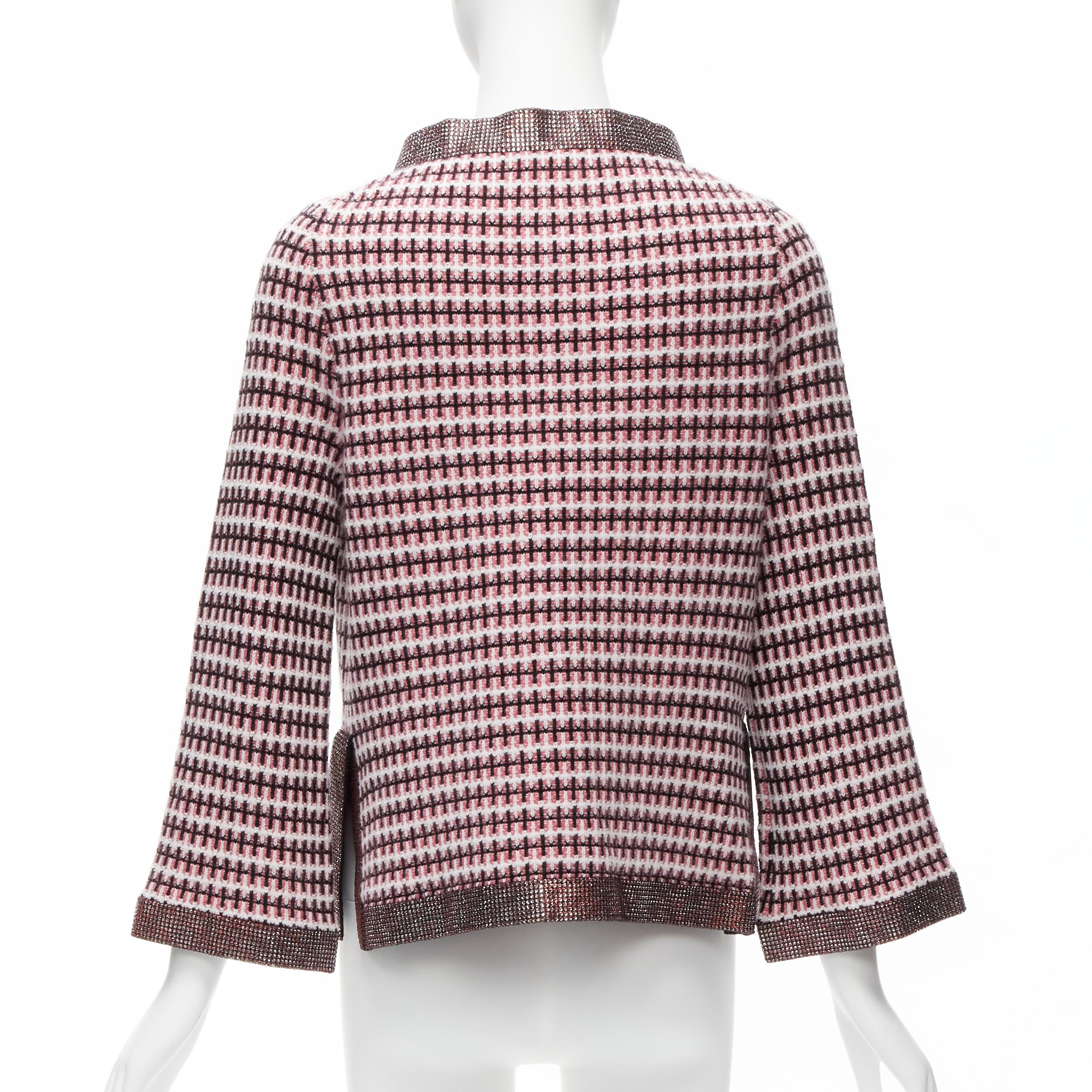 CHANEL pink 100% cashmere tweed crystal trim swing cardigan jacket FR34 XS For Sale 1