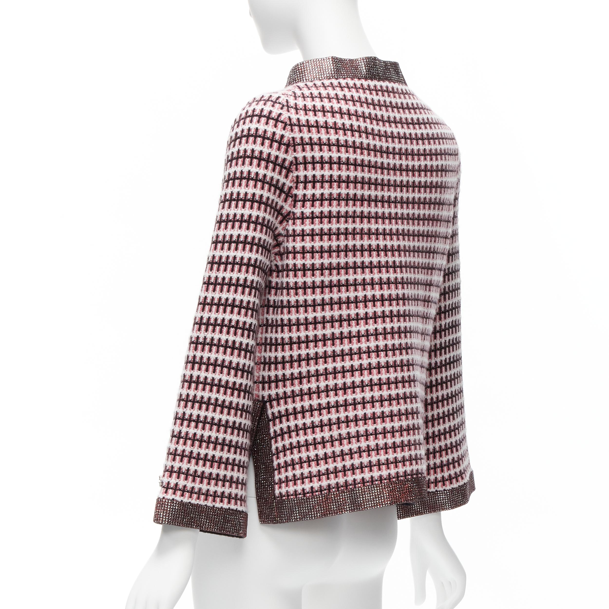 CHANEL pink 100% cashmere tweed crystal trim swing cardigan jacket FR34 XS For Sale 2