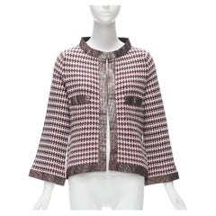 CHANEL pink 100% cashmere tweed crystal trim swing cardigan jacket FR34 XS