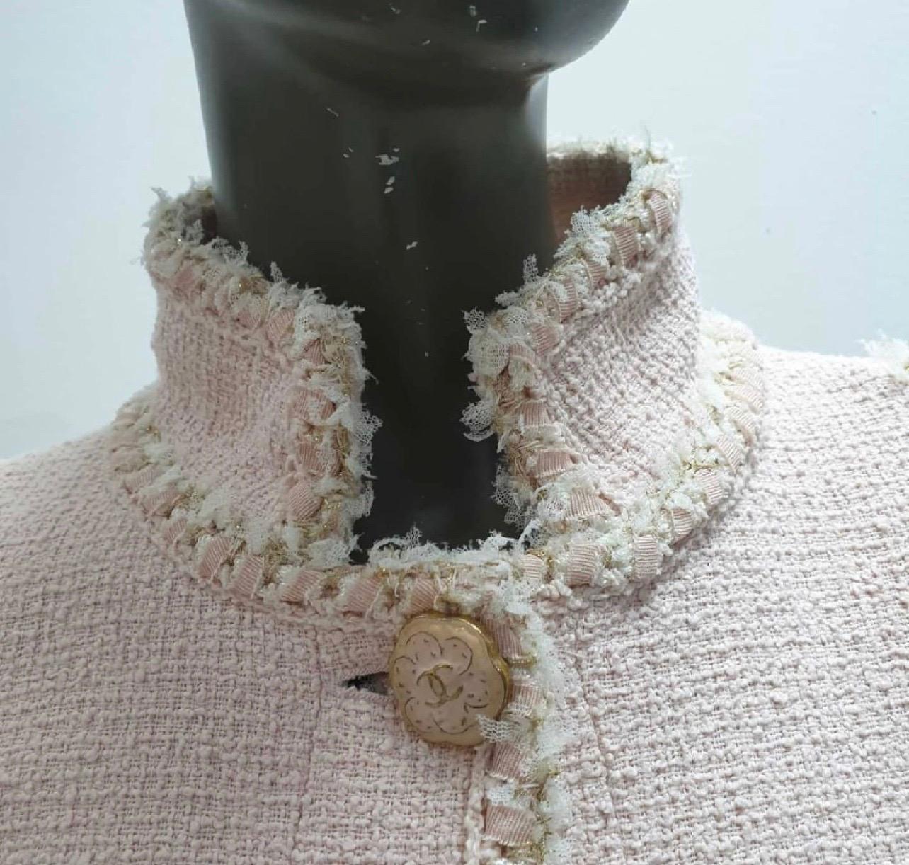 Women's Chanel Pink 13c Cruise 2013 Boucle Fringe Military Style Pea Jacket Coat