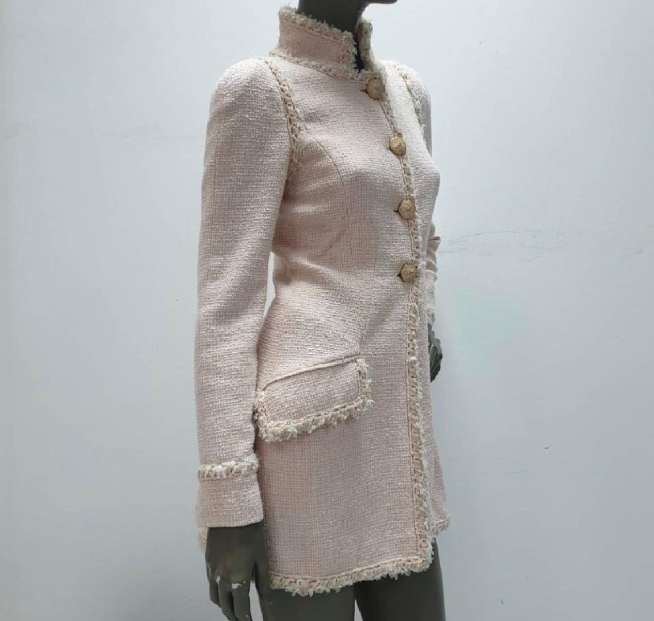 Chanel Pink 13c Cruise 2013 Boucle Fringe Military Style Pea Jacket Coat 1