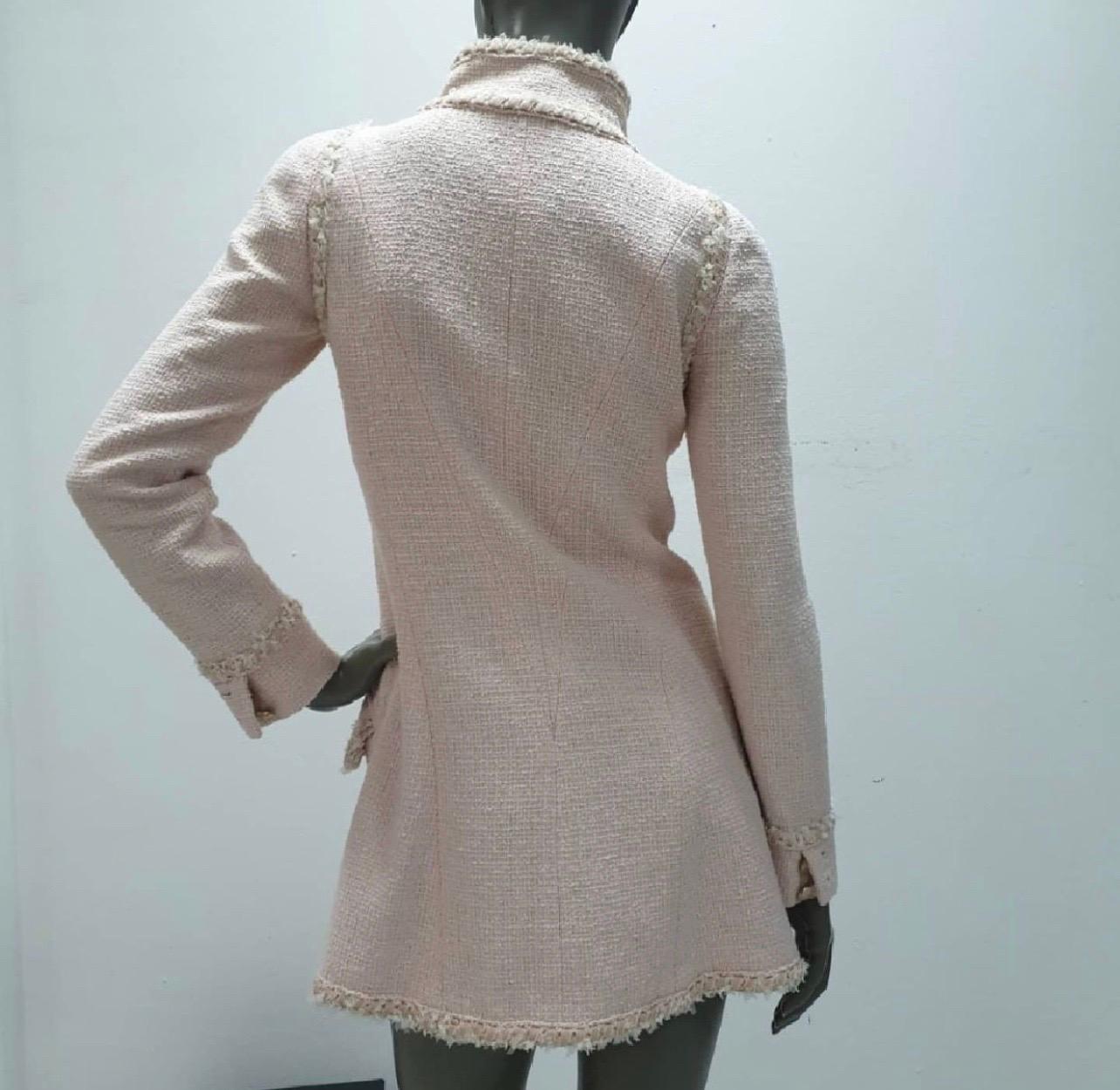 Chanel Pink 13c Cruise 2013 Boucle Fringe Military Style Pea Jacket Coat 3