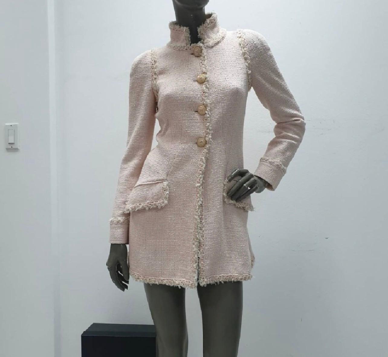Chanel Pink 13c Cruise 2013 Boucle Fringe Military Style Pea Jacket Coat 3