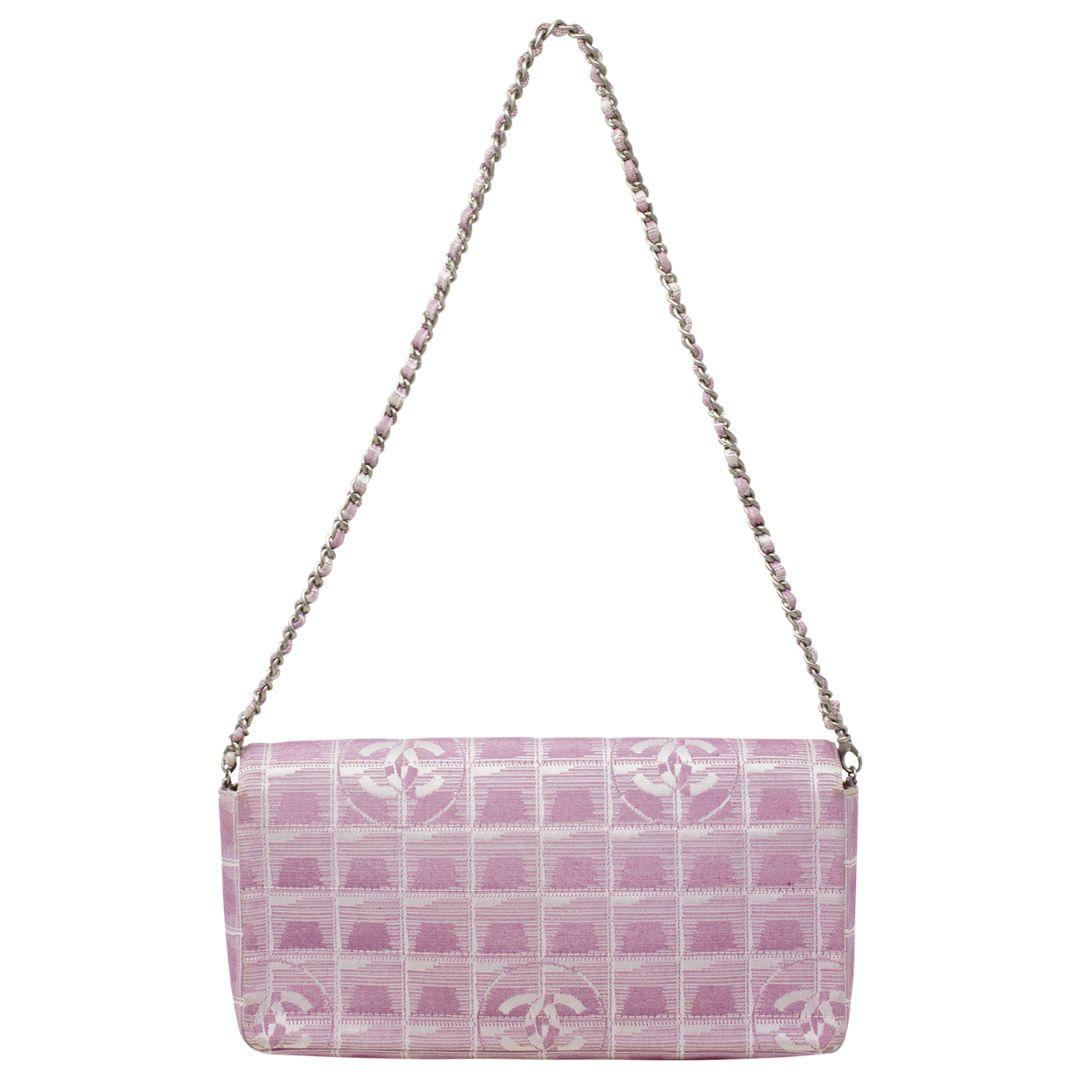Chanel Pink 2000 Travel Ligne East West Flap Bag Chanel Pink 2000 Travel Ligne E In Excellent Condition In Atlanta, GA