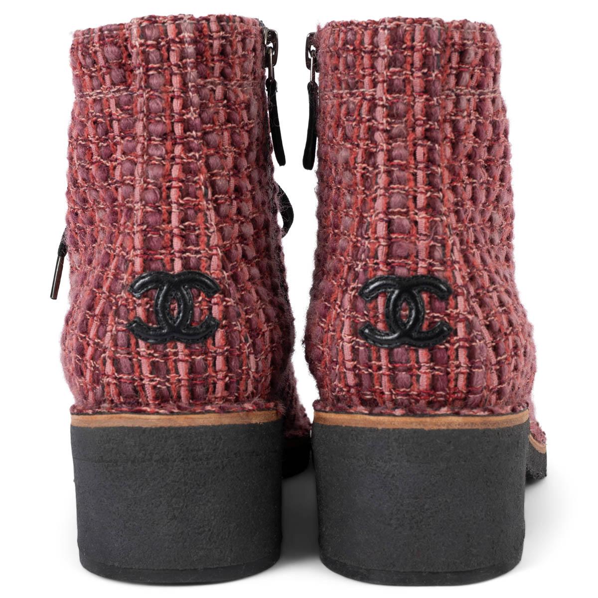 CHANEL pink 2014 14B TWEED LACE-UP Ankle Boots Shoes 38.5 fit 38 For Sale 1