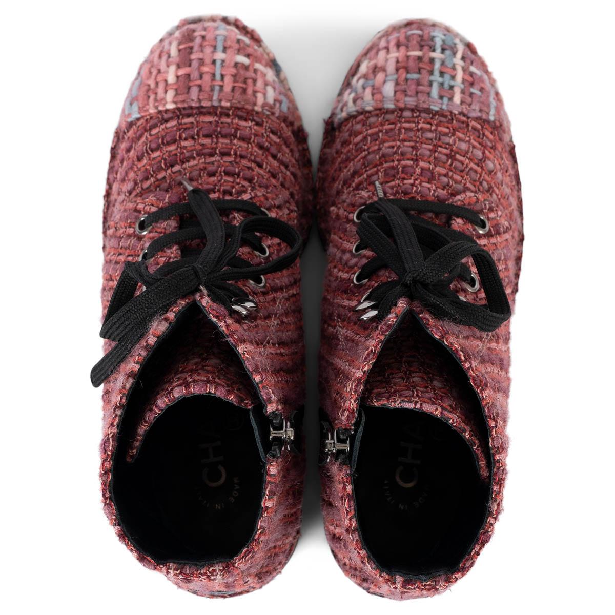 CHANEL rosa 2014 14B TWEED LACE-UP Knöchelstiefeletten Schuhe 38,5 Größe 38 im Angebot 2