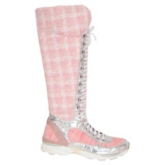 CHANEL pink 2014 SUPERMARKET TWEED SNEAKER Boots Shoes 41