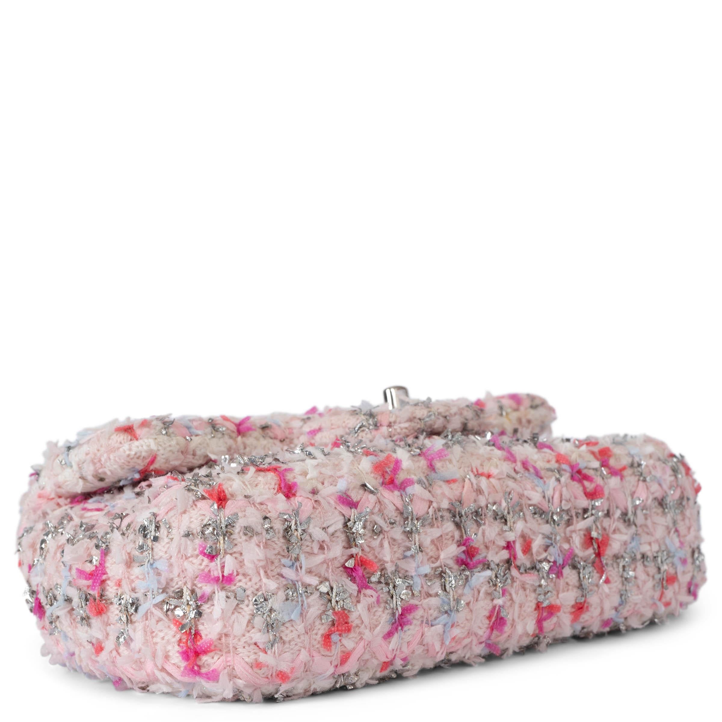 Women's CHANEL pink 2018 18S RIBBON DETAILED KNIT TWEED CLASSIC MINI FLAP Bag For Sale