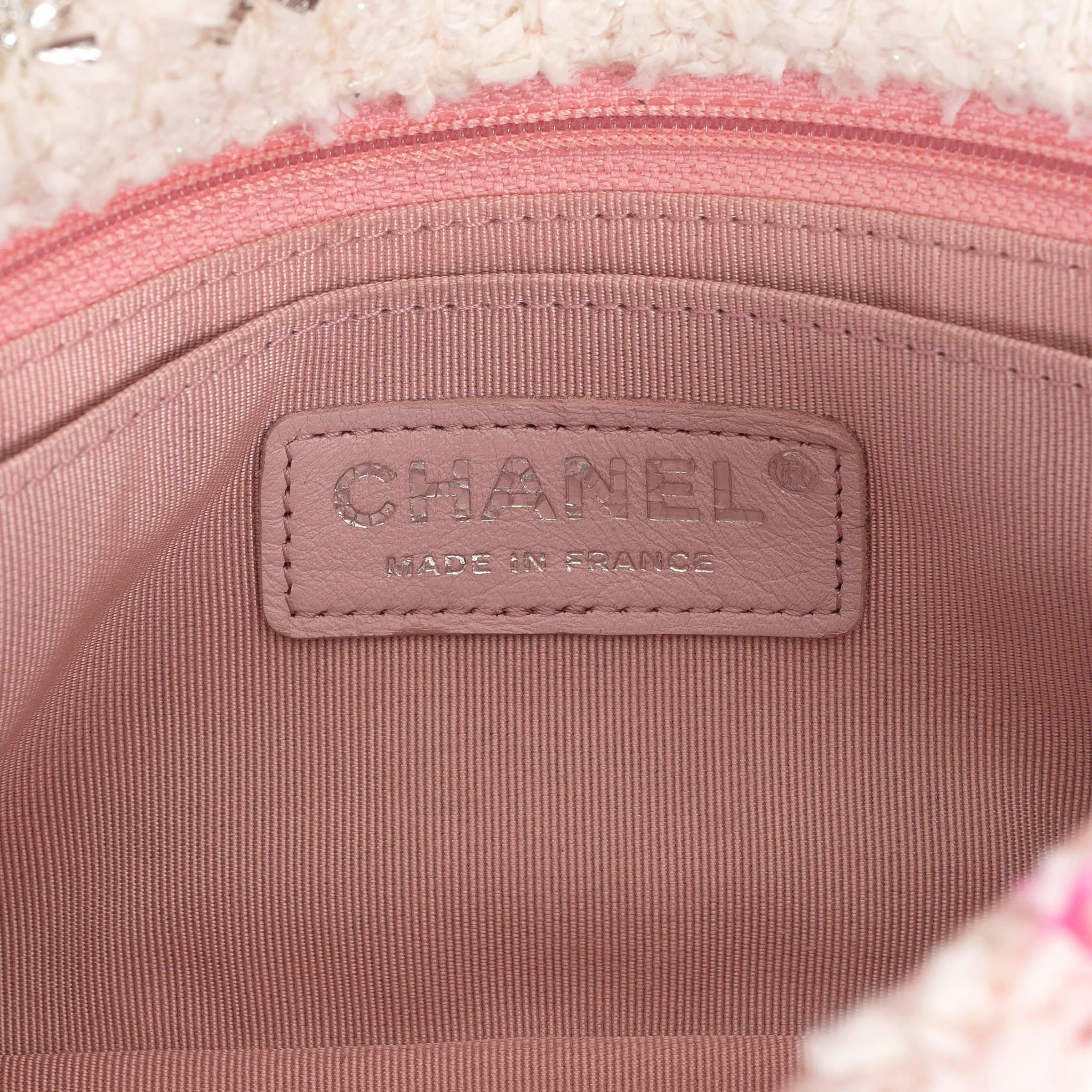 CHANEL pink 2018 18S RIBBON DETAILED KNIT TWEED CLASSIC MINI FLAP Bag For Sale 3