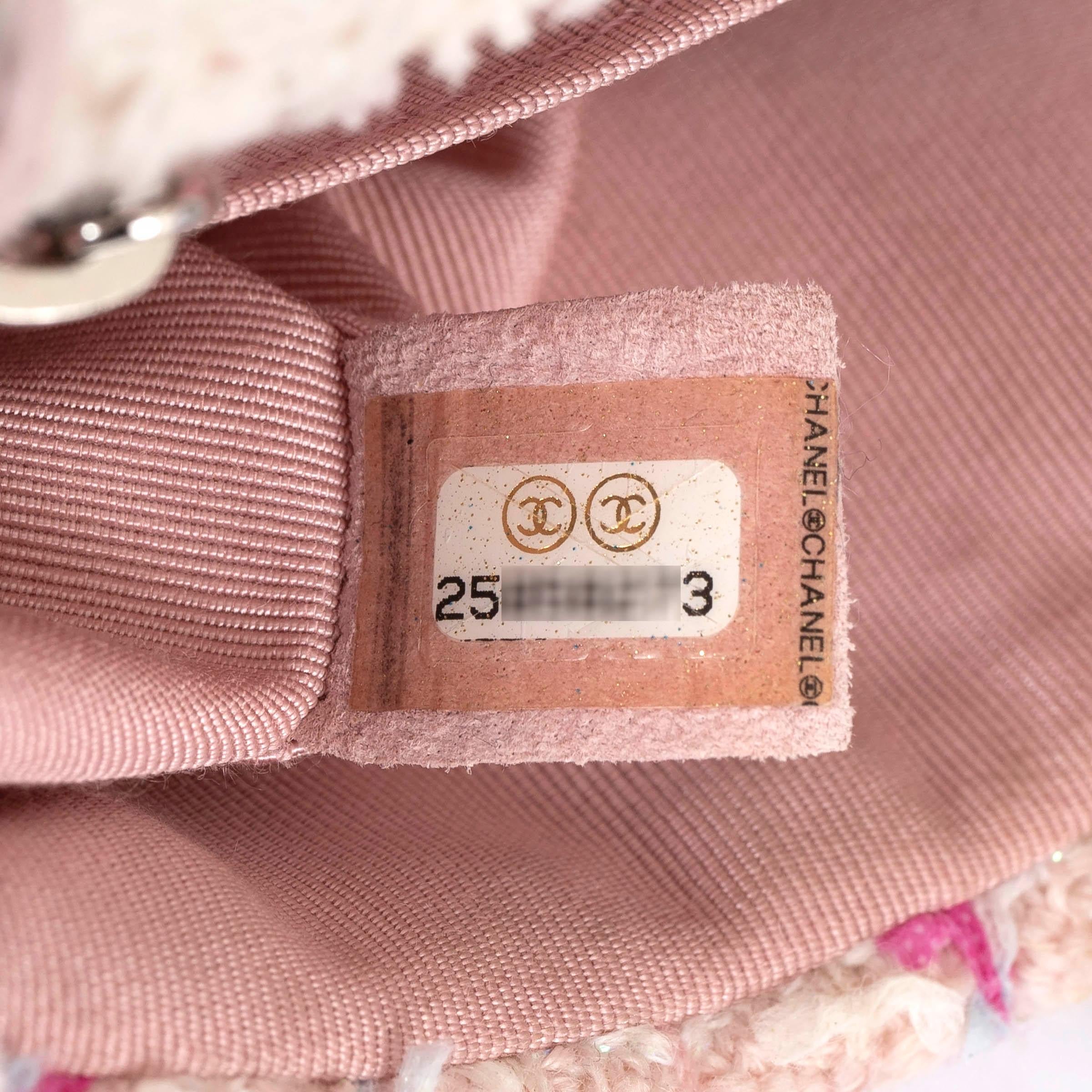 CHANEL pink 2018 18S RIBBON DETAILED KNIT TWEED CLASSIC MINI FLAP Bag For Sale 4