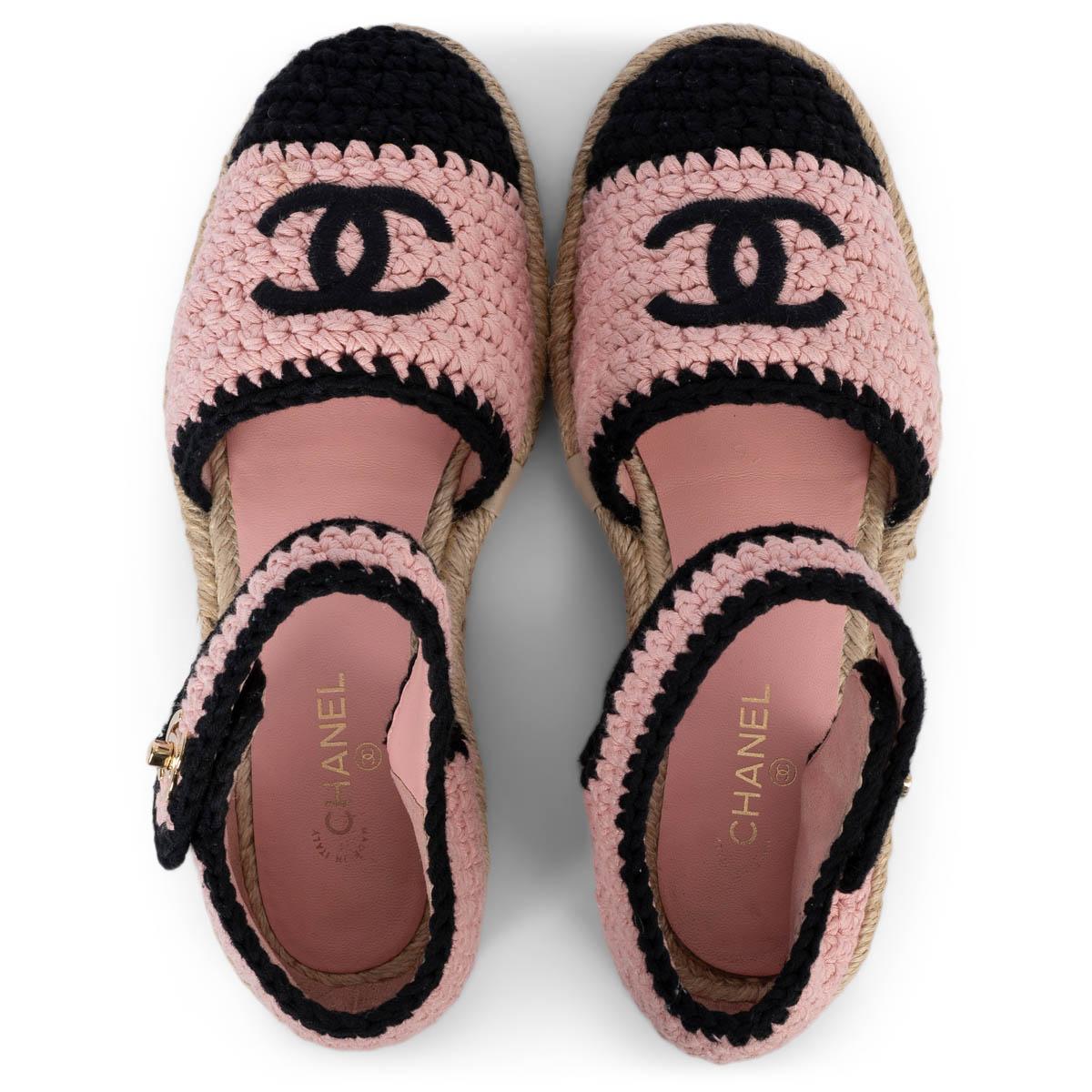 CHANEL pink 2022 22C DUBAI BRAIDED KNIT MARY JANE ESPADRILLES Shoes 36 For Sale 2