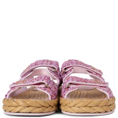 CHANEL pink 22P DAD TWEED Flats Sandals Shoes 39.5
