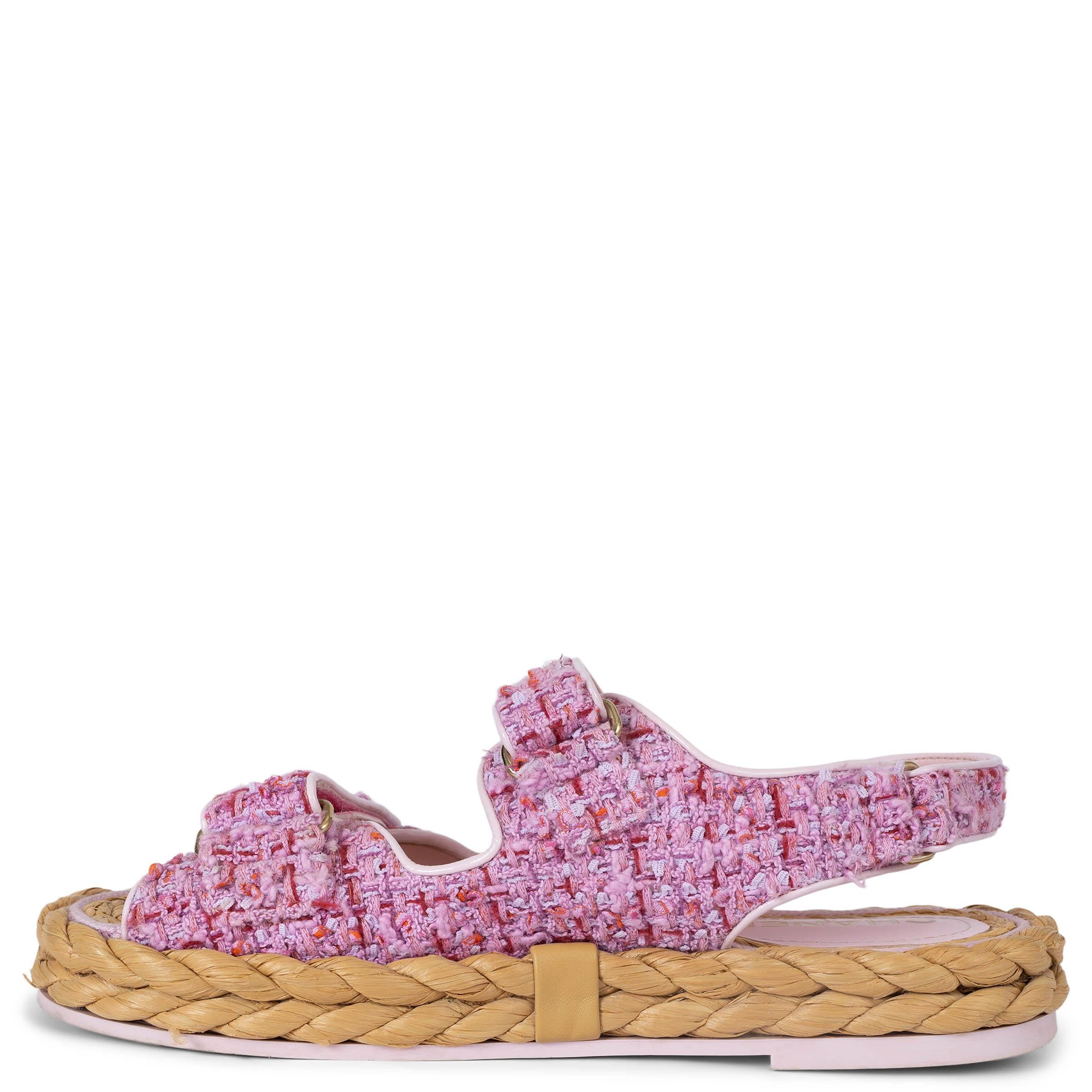 Brown CHANEL pink 22P DAD TWEED Flats Sandals Shoes 39.5 For Sale