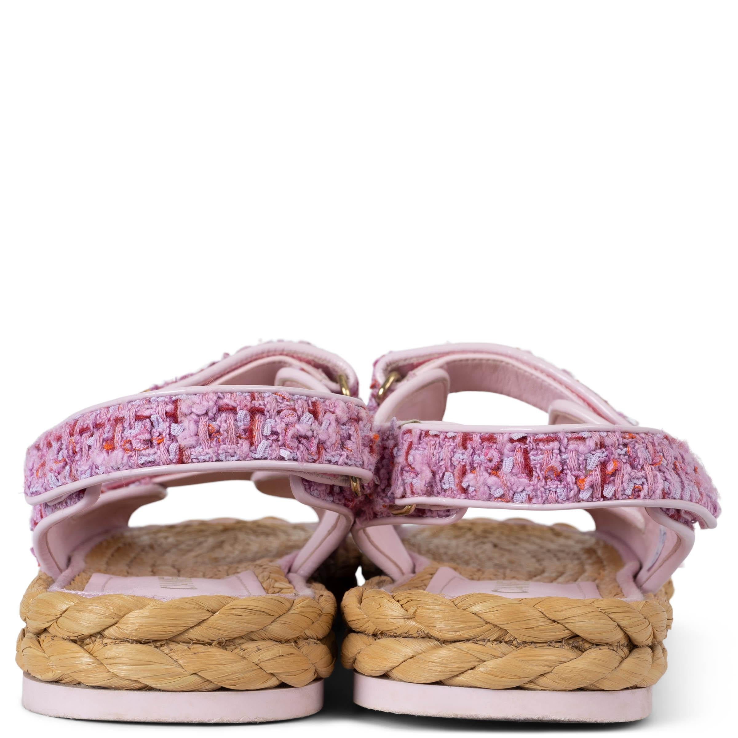 Women's CHANEL pink 22P DAD TWEED Flats Sandals Shoes 39.5 For Sale