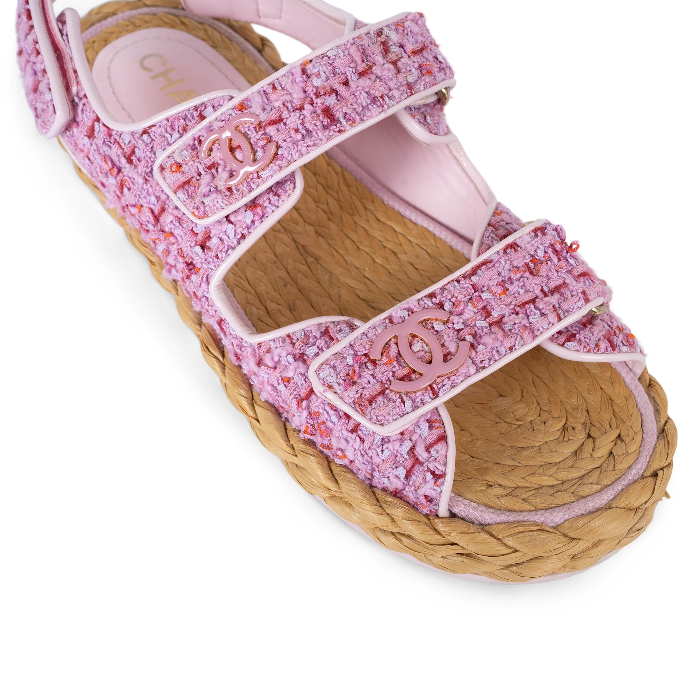 CHANEL pink 22P DAD TWEED Flats Sandals Shoes 39.5 For Sale 2