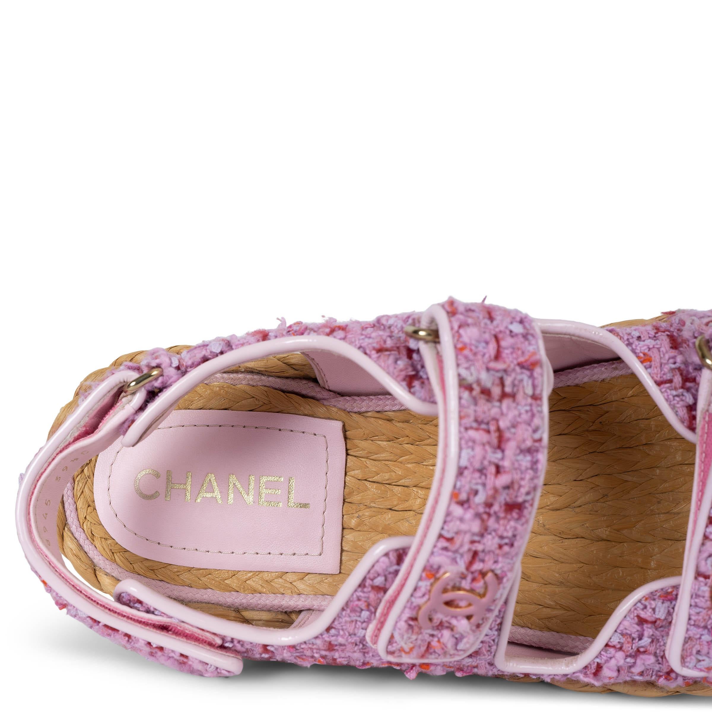 CHANEL pink 22P DAD TWEED Flats Sandals Shoes 39.5 For Sale 3