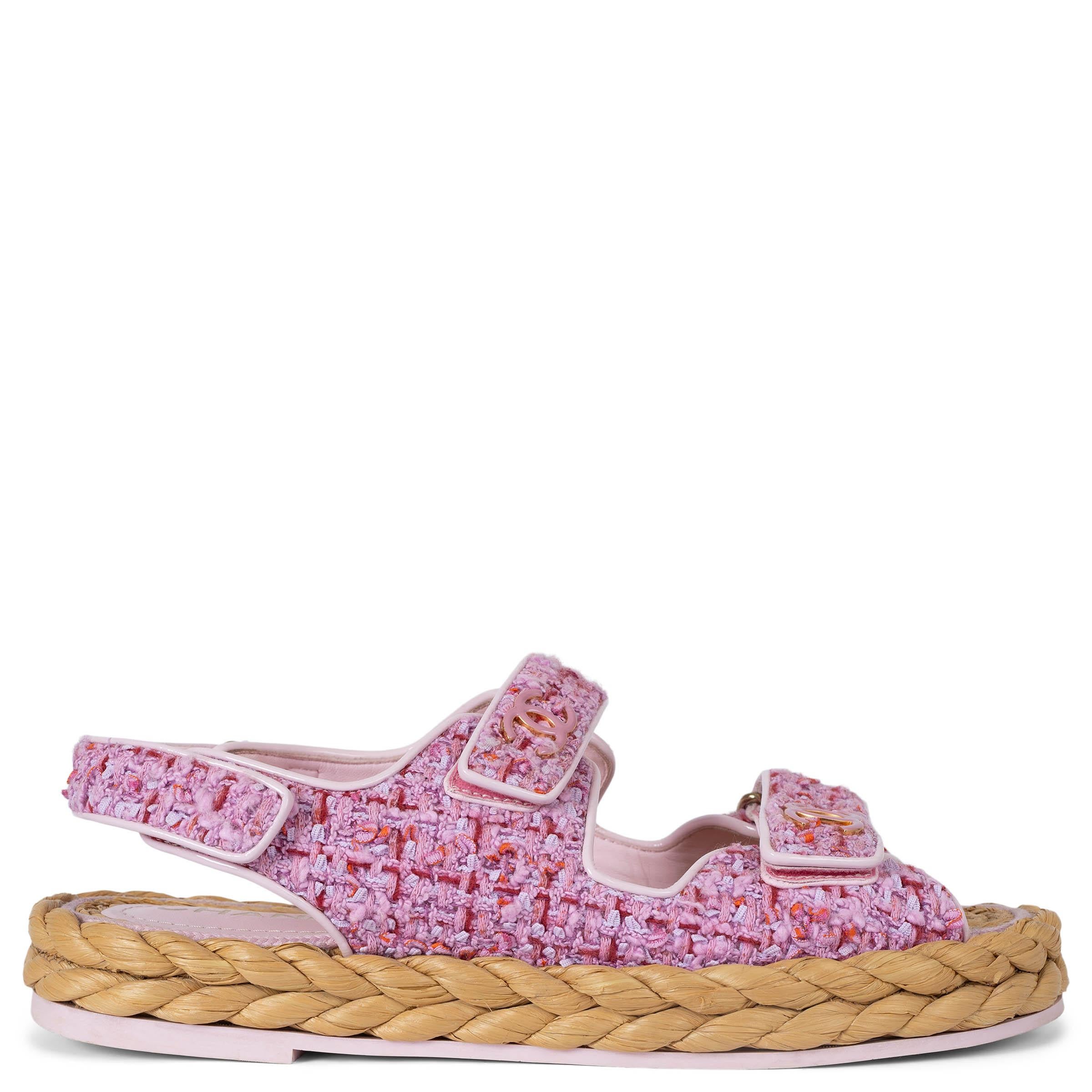CHANEL pink 22P DAD TWEED Flats Sandals Shoes 39.5 For Sale