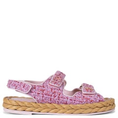 CHANEL Rosa 22P DAD TWEED flache Sandalen, Schuhe, Schuhe 39,5