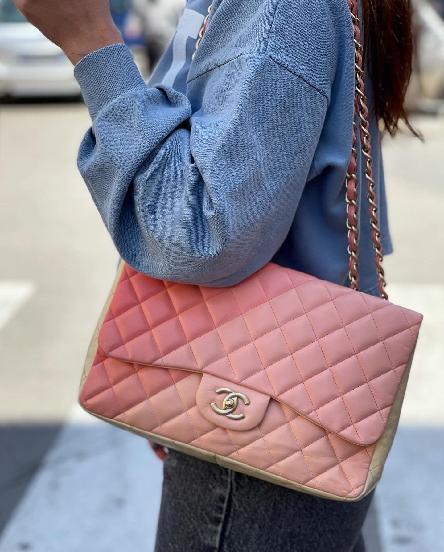 Women's Chanel Pink and Beige Leather Jumbo Limited Edition Bag 