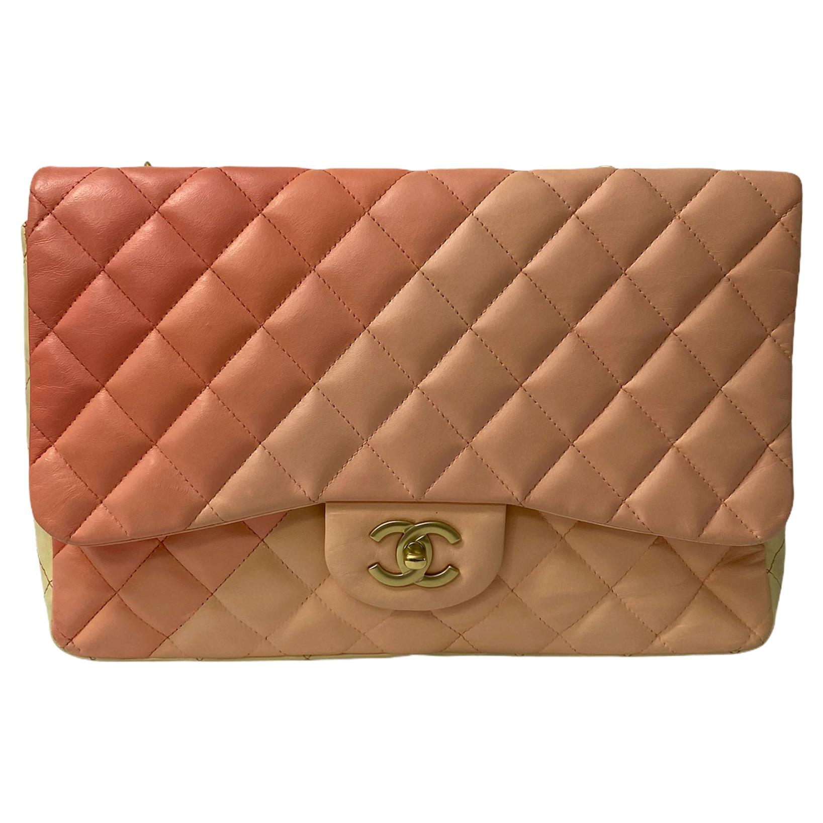 Chanel Pink and Beige Leather Jumbo Limited Edition Bag 