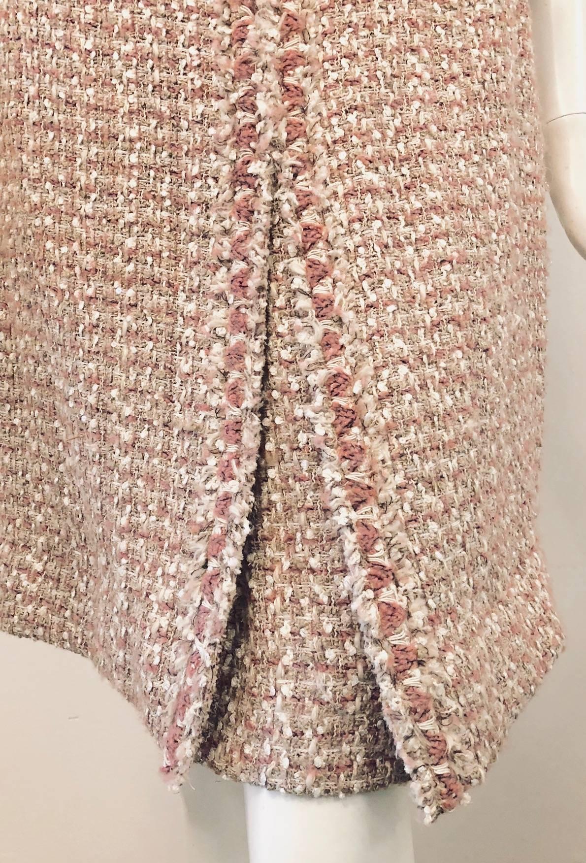 Women's Chanel Pink and Beige Poof Sleeve Skirt Suit with Front Inverted Pleat