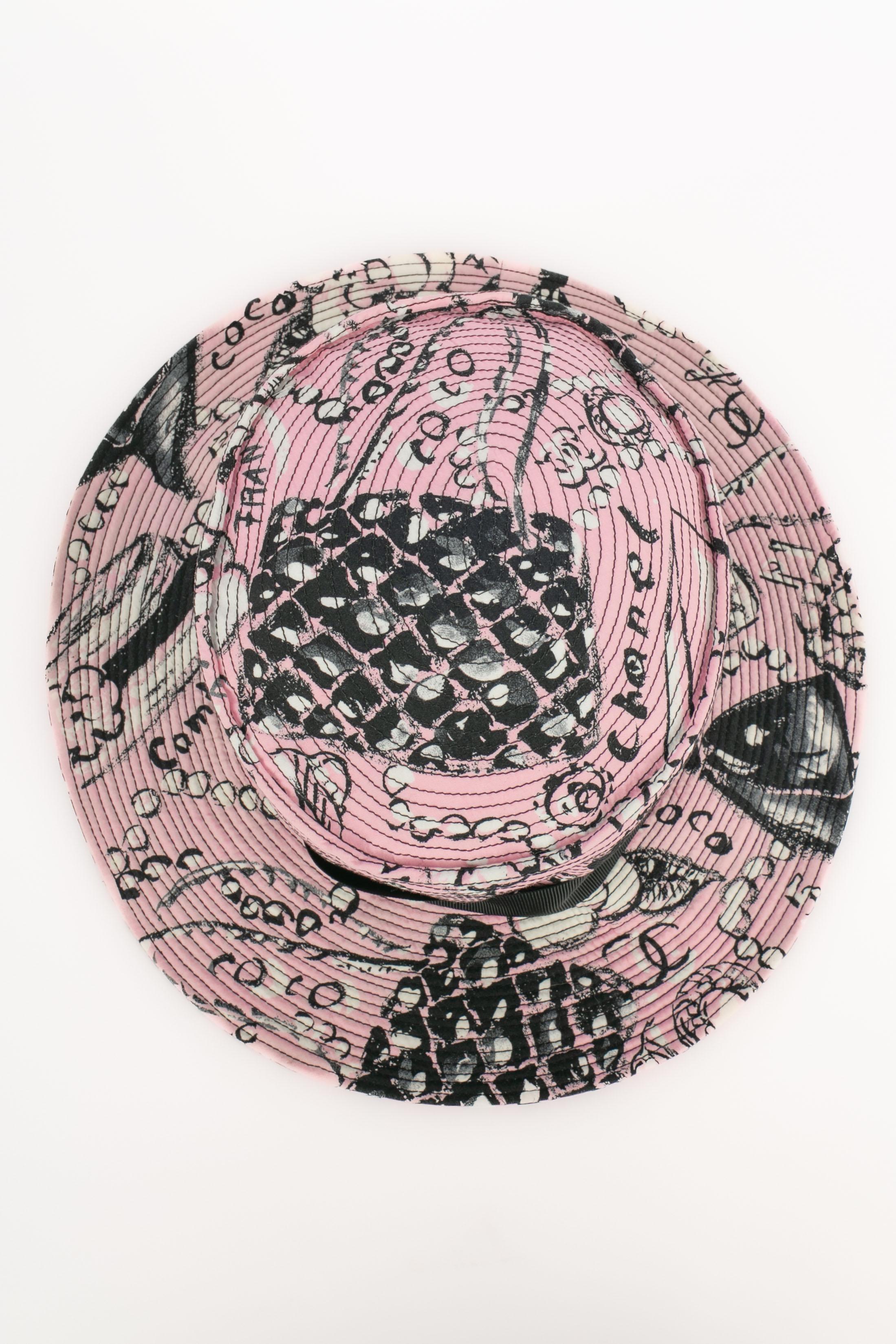 Chanel Rosa und schwarzer Baumwollhut aus Baumwolle, 1993 im Angebot 5