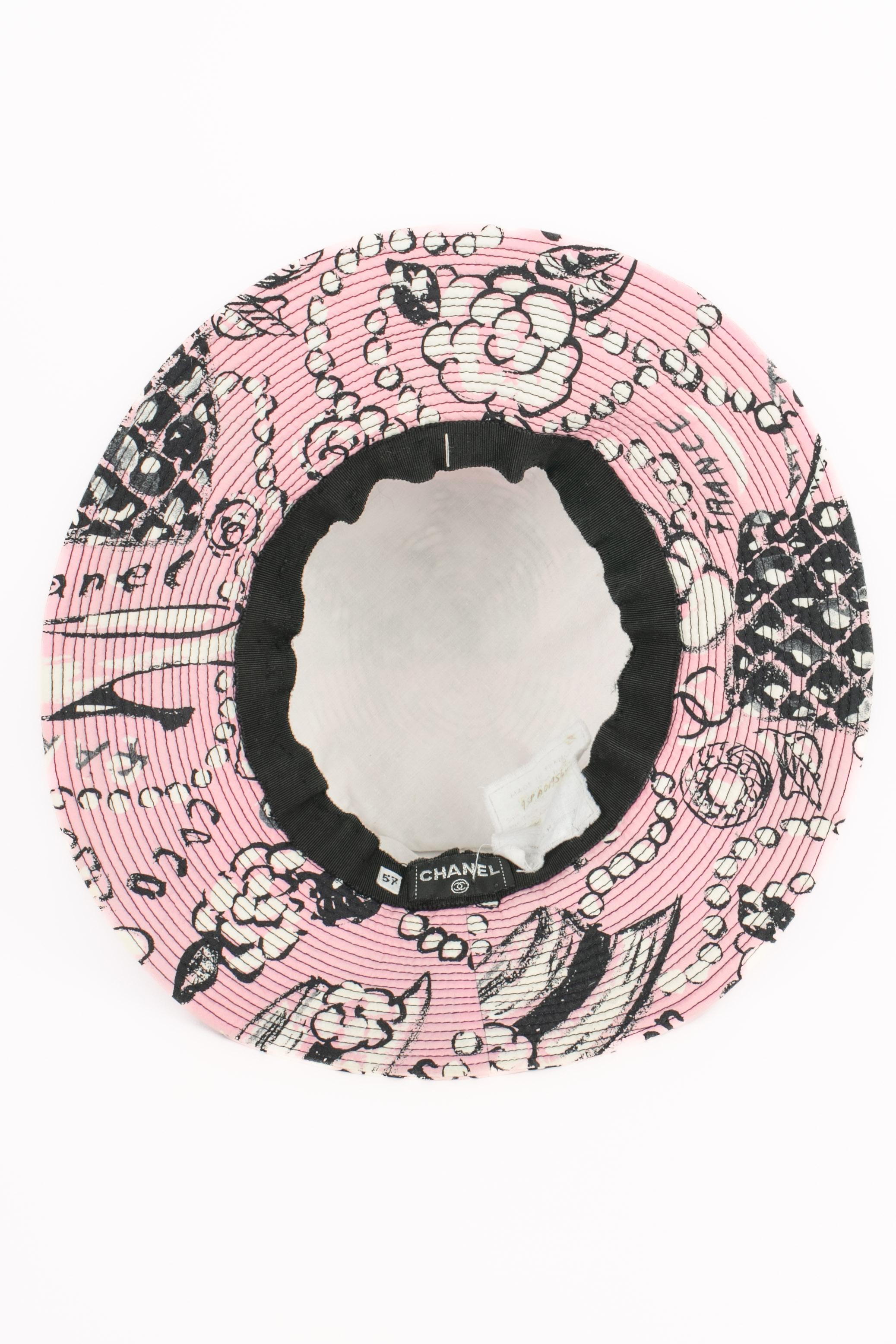 Chanel Rosa und schwarzer Baumwollhut aus Baumwolle, 1993 im Angebot 6