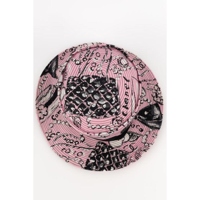 Chanel Rosa und schwarzer Baumwollhut aus Baumwolle, 1993 (Braun) im Angebot