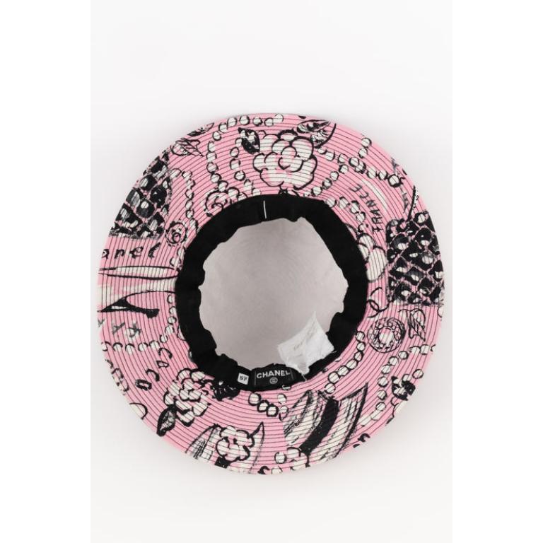 Chanel Rosa und schwarzer Baumwollhut aus Baumwolle, 1993 im Zustand „Hervorragend“ im Angebot in SAINT-OUEN-SUR-SEINE, FR