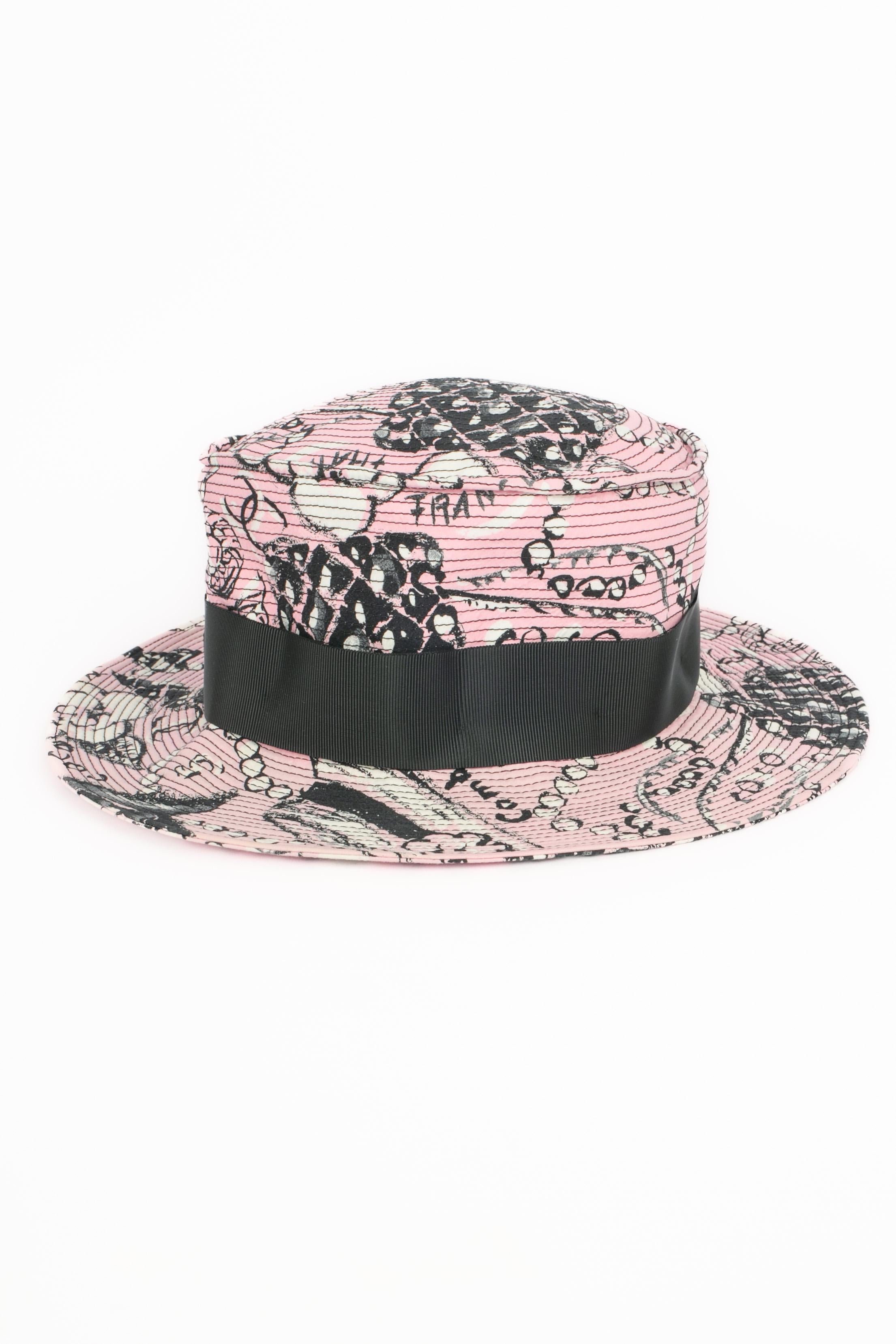 Chanel Rosa und schwarzer Baumwollhut aus Baumwolle, 1993 im Angebot 2