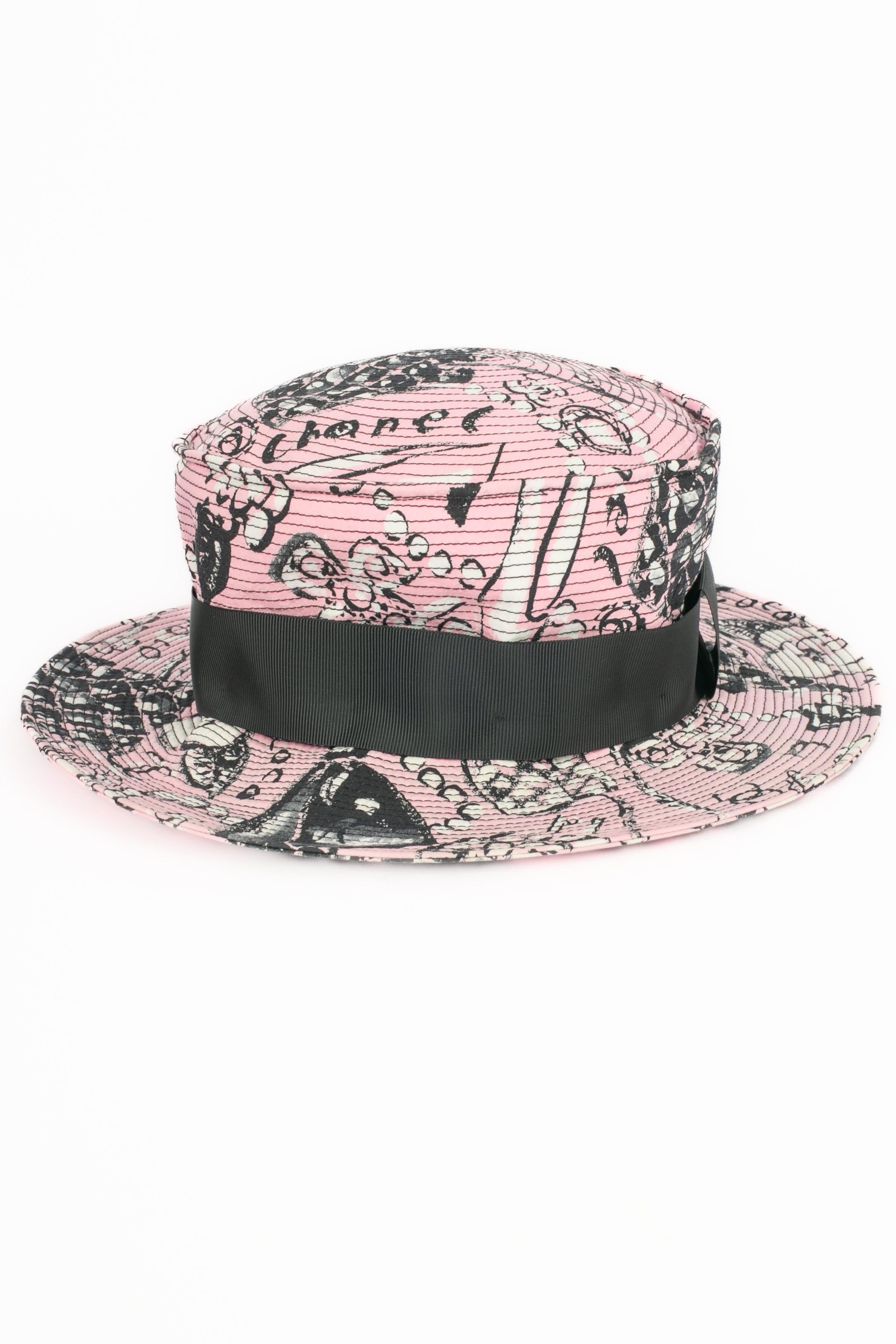 Chanel Rosa und schwarzer Baumwollhut aus Baumwolle, 1993 im Angebot 4