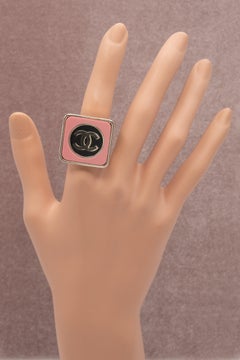 Chanel Pink and Black Logo Statement Ring