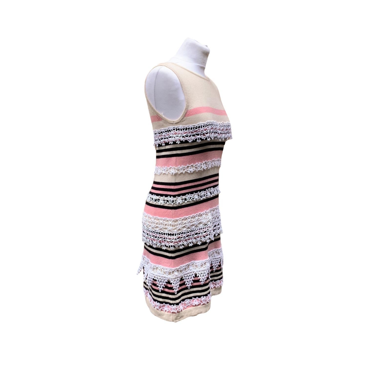 Chanel Pink and Black Striped Cashmere Knit Sleeveless Dress In Excellent Condition In Rome, Rome