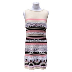 Chanel Pink and Black Striped Cashmere Knit Sleeveless Dress