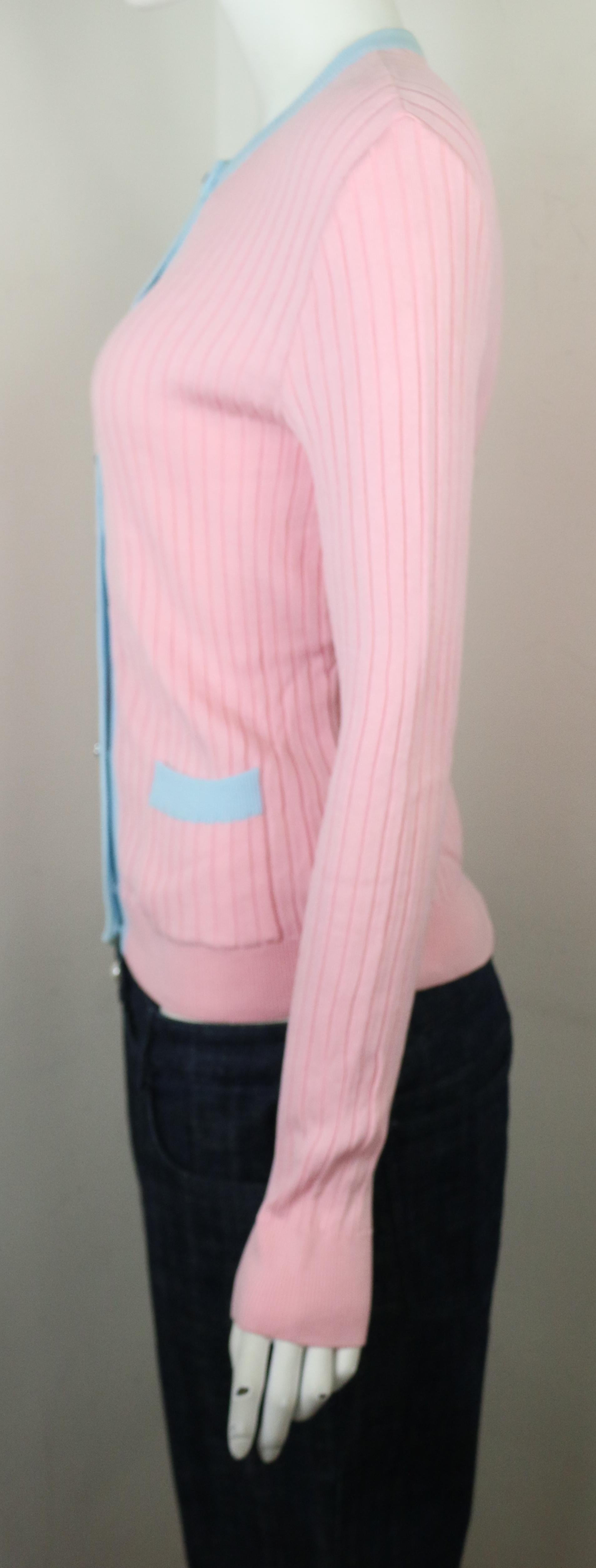 pink and blue cardigan