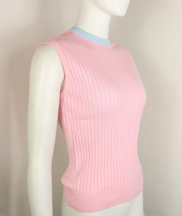 Chanel pink and blue trimming sleeveless top from spring/summer 1997 collection. 

Size 44.