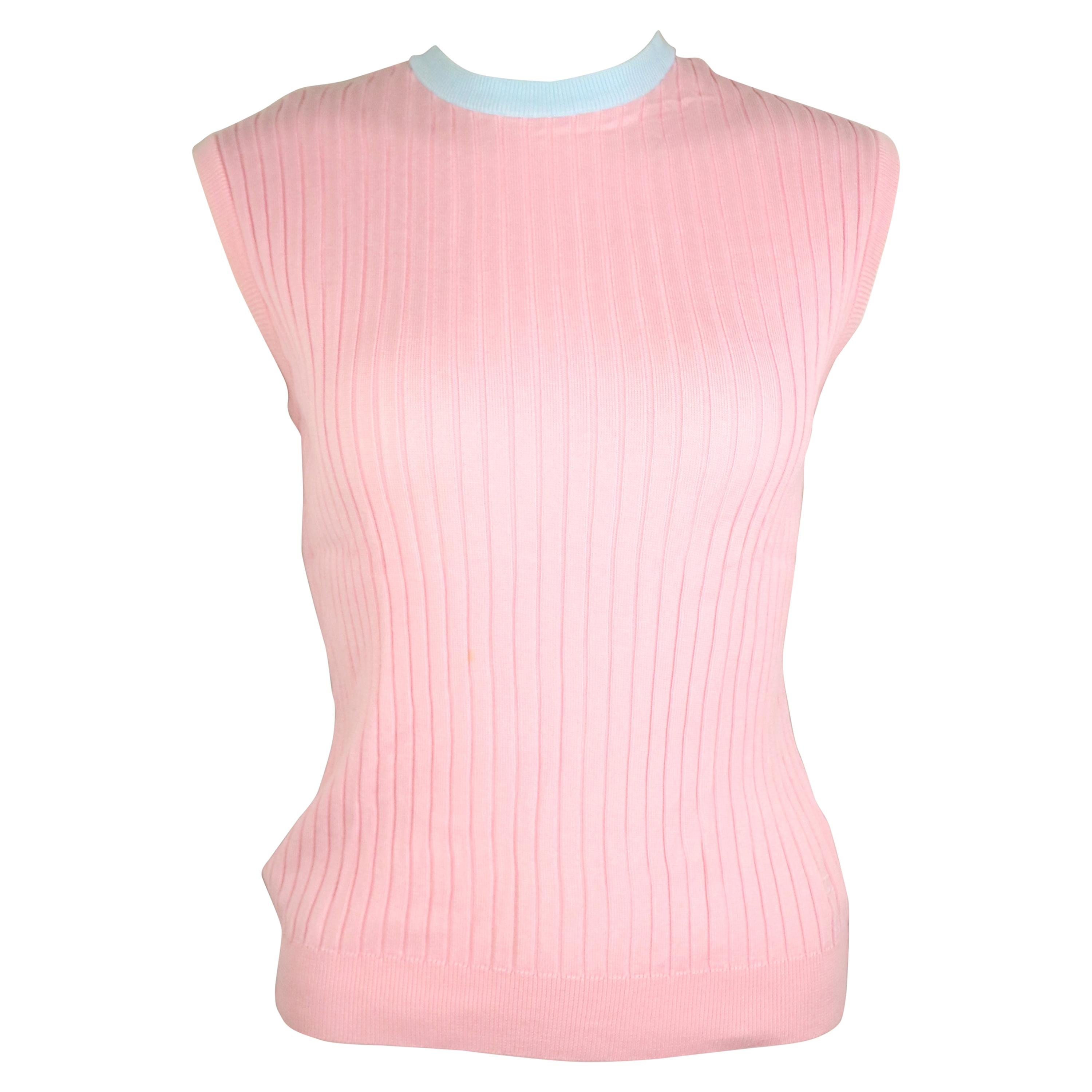 Chanel Pink and Blue Trimming Sleevesless Top