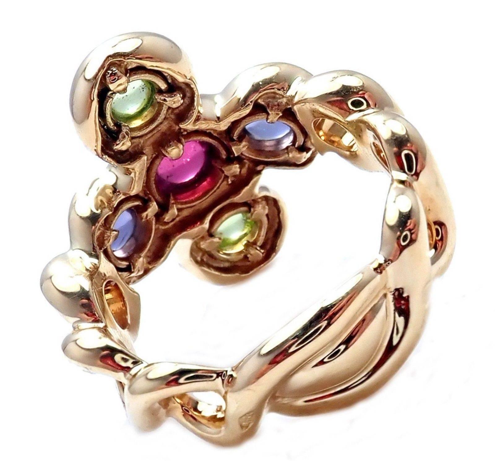 Women's or Men's Chanel Pink and Green Tourmaline Yellow Gold Ring For Sale