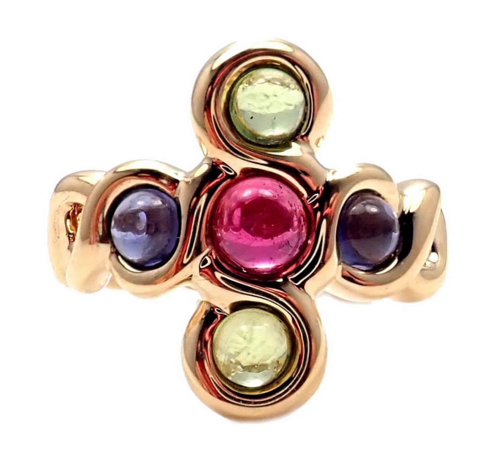 Women's or Men's Chanel Pink and Green Tourmaline Yellow Gold Ring For Sale
