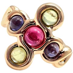 Vintage Chanel Pink and Green Tourmaline Yellow Gold Ring