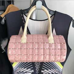 Chanel Pink and Ivory CC Logo Resin Tile Barrel Bag