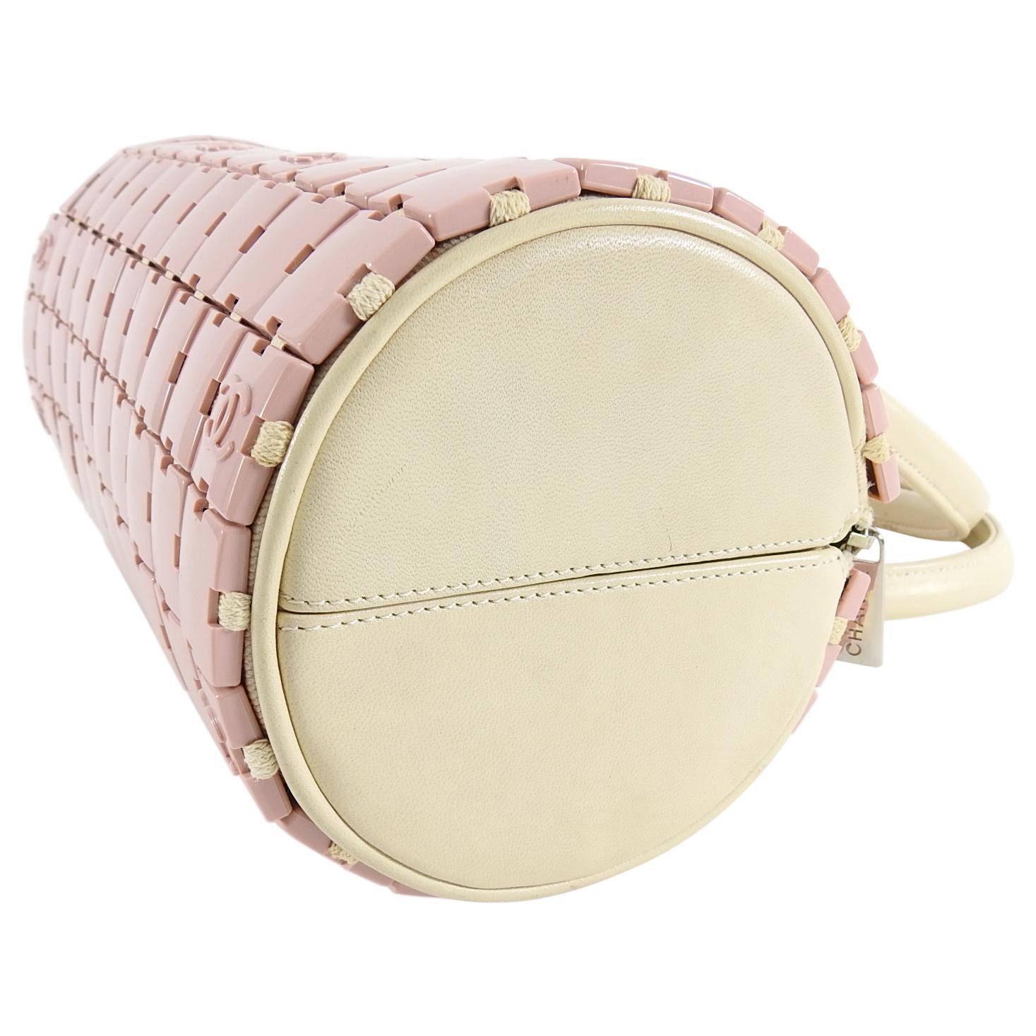 Chanel Pink and Ivory CC Logo Resin Tile Barrel Bag In Good Condition In Toronto, ON