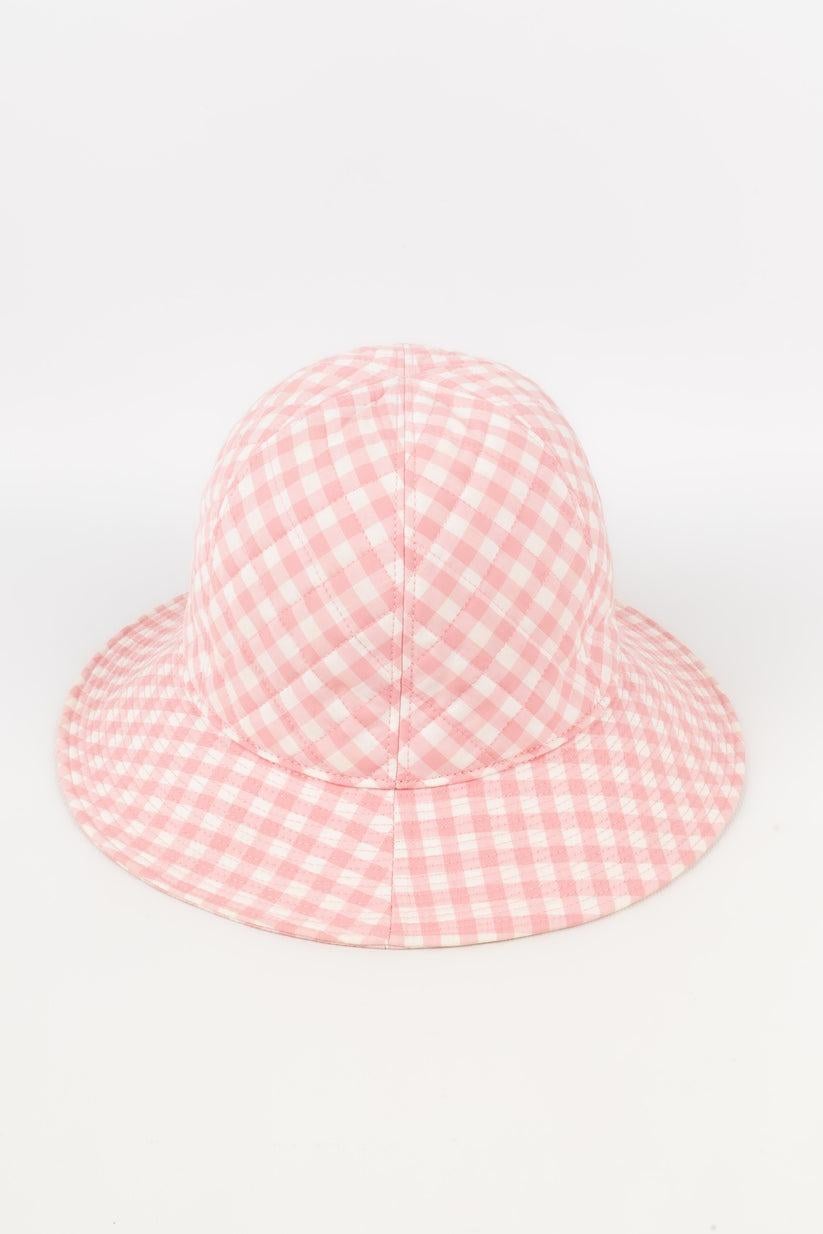Women's Chanel Pink and White Gingham Quilted Cotton Hat For Sale