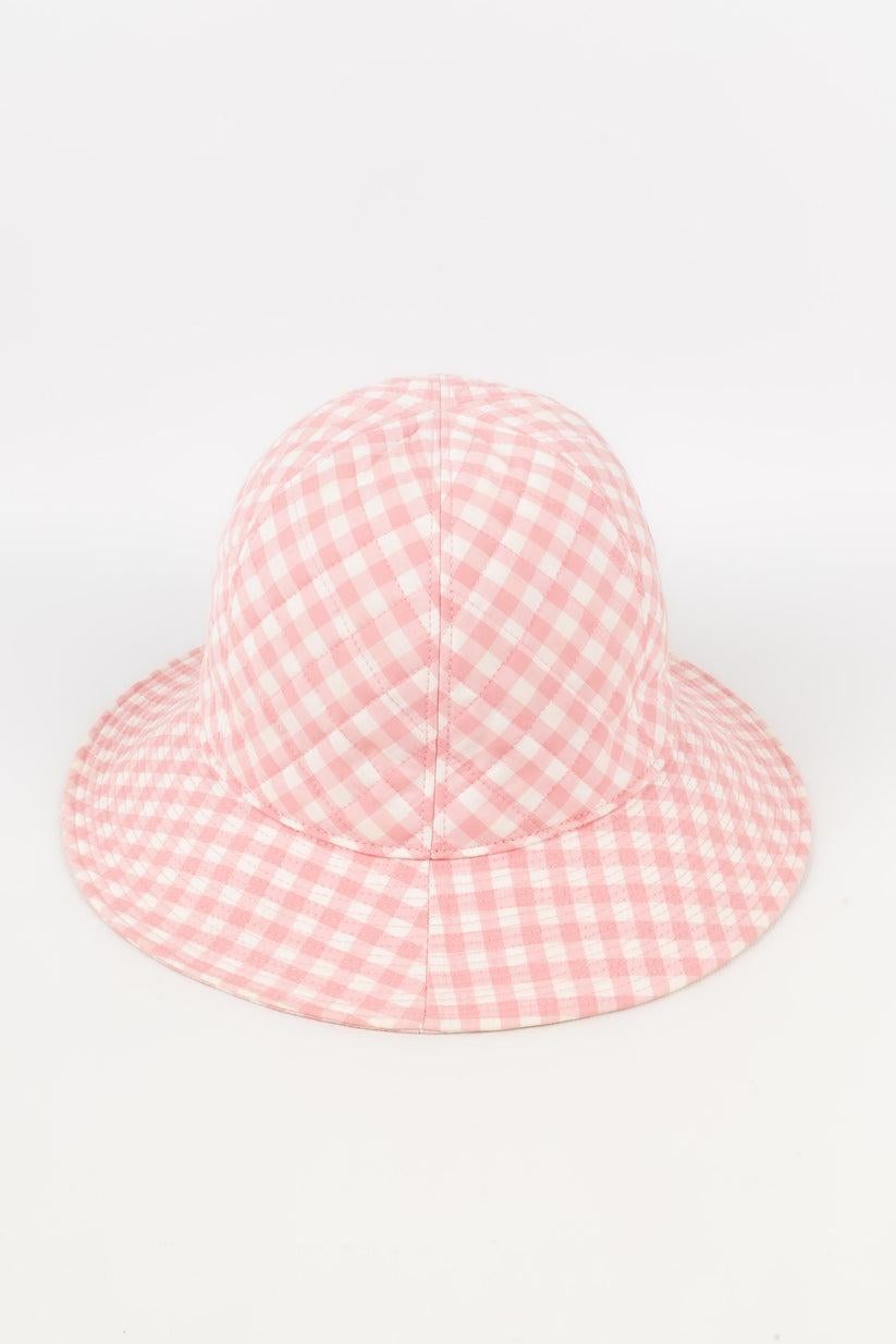 Women's Chanel Pink and White Gingham Quilted Cotton Hat