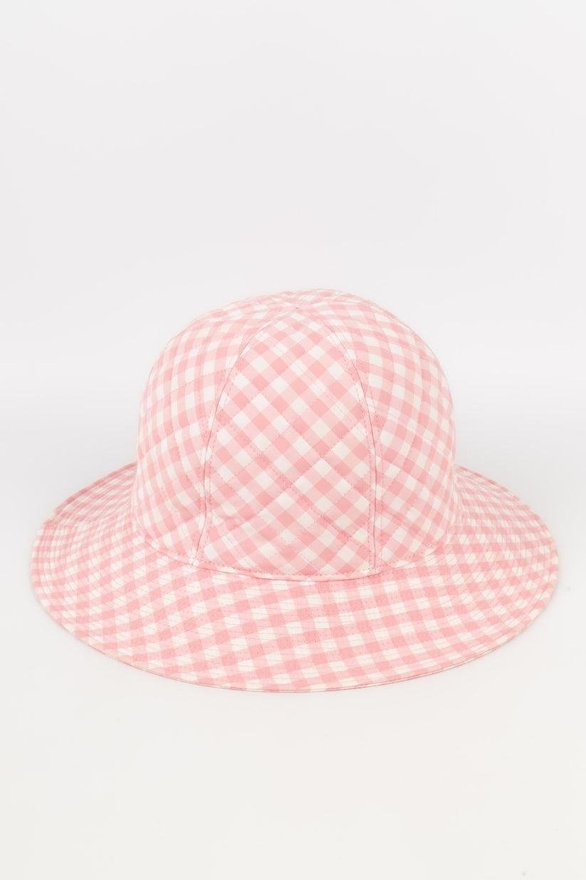 Chanel Pink and White Gingham Quilted Cotton Hat For Sale 1