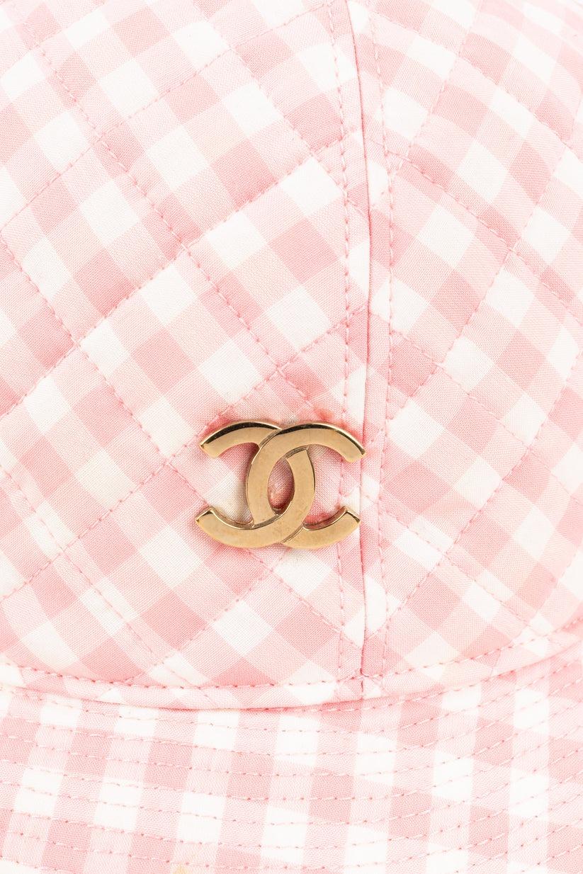 Chanel Pink and White Gingham Quilted Cotton Hat 2
