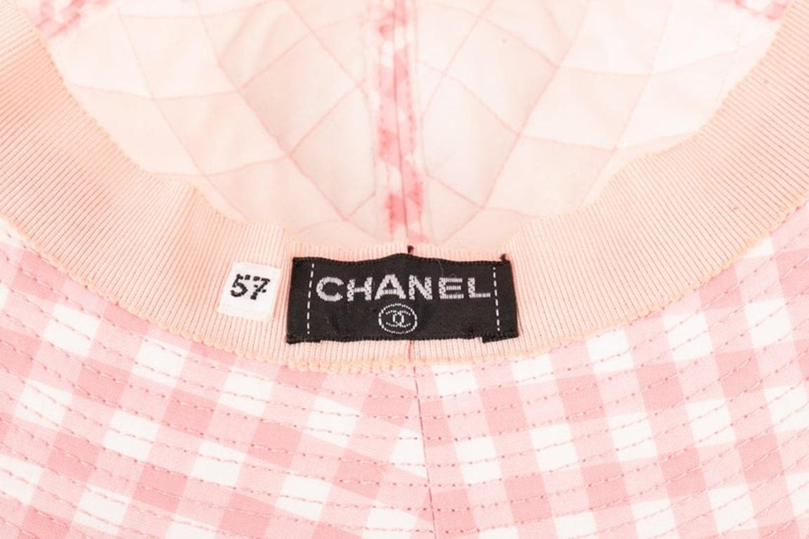 Chanel Pink and White Gingham Quilted Cotton Hat 5