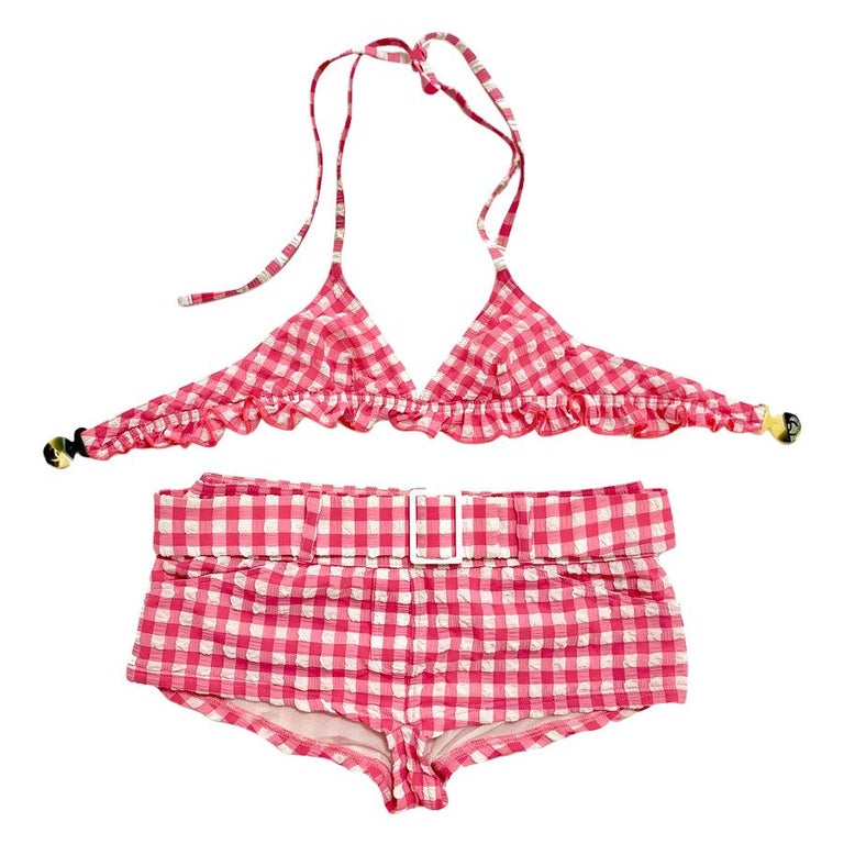 CHANEL Pink and White Gingham Swimming Suit at 1stDibs  pink chanel  swimsuit, pink chanel bathing suit, pink gingham bathing suit