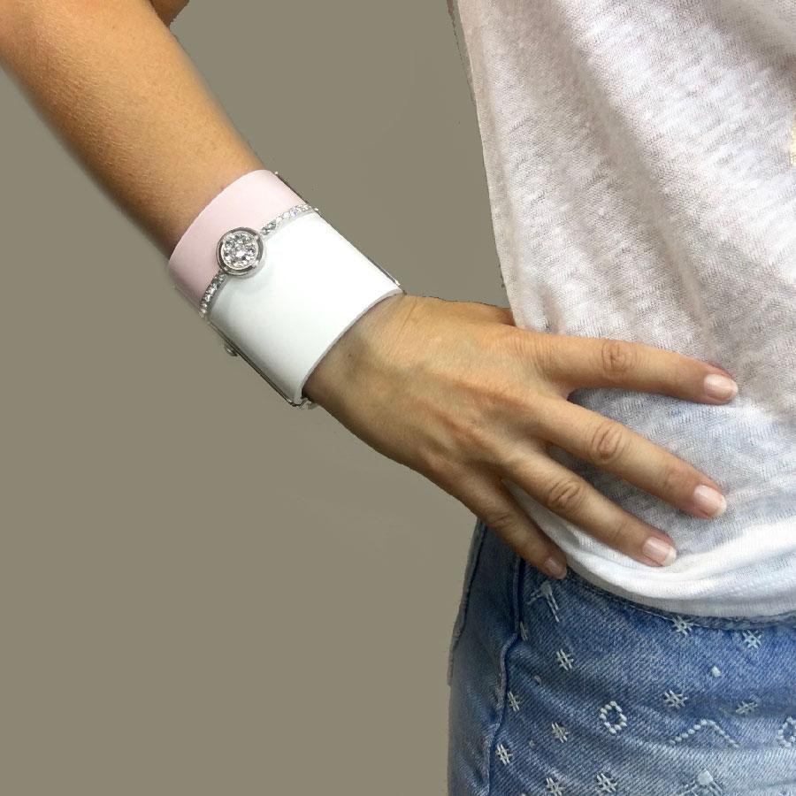 CHANEL Pink And White Long Cuff 4