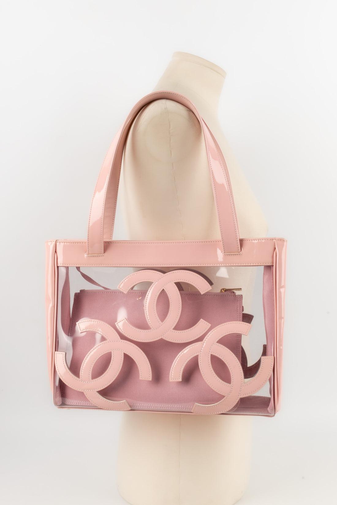 Chanel Pink Bag in Transparent Pvc Fabric and Patent Leather, 2004/2005 In Excellent Condition For Sale In SAINT-OUEN-SUR-SEINE, FR
